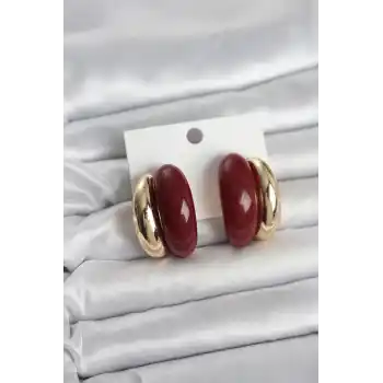 Damla Model Bordo Vintage Gold Renk Kadın Küpe