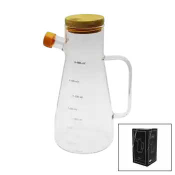 DAMLATMAZ CAM YAĞDANLIK BAMBU KAPAKLI ÖLÇEKLİ 900ML (5069)