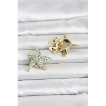 Deniz yıldızı Model Mavi Zirkon Taşlı Düğme veya Manşet Broşu