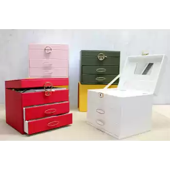 Deri Kaplamalı Makyaj Ve Takı Kutusu Alk3610