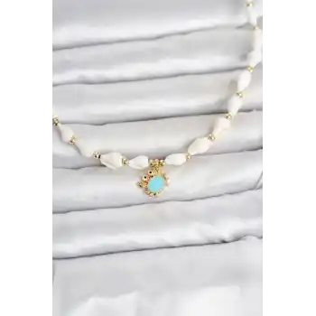 Doğal Deniz Kabuğu Dizili Mavi Yengeç Model Kolye