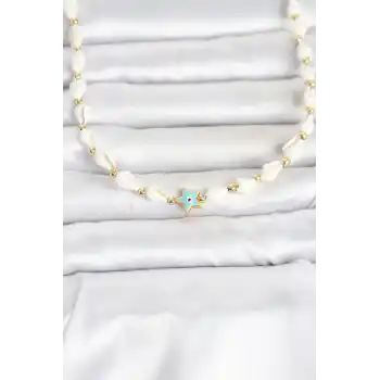 Doğal Deniz Kabuğu Dizili Nazarlı Mavi Yıldız Model Kolye