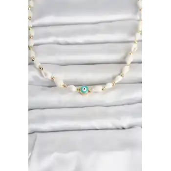 Doğal Deniz Kabuğu Dizili Nazarlı Model Kolye