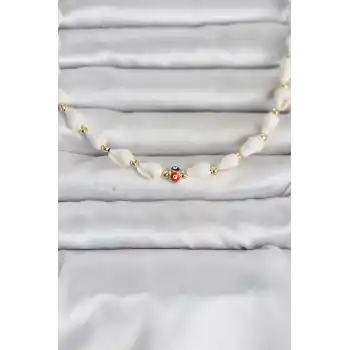 Doğal Deniz Kabuğu Dizili Renkli Nazarlı Model Kolye