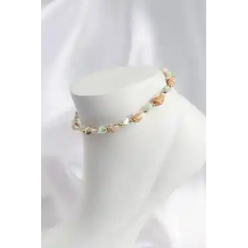 Doğal Deniz Kabuğu Model ve Yeşil Kristal Taş Model Halhal