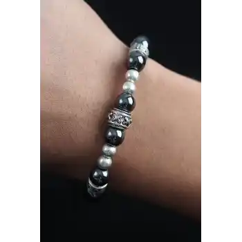 Doğal Taş X Model Antrasit Renk Asansörlü Erkek Bileklik