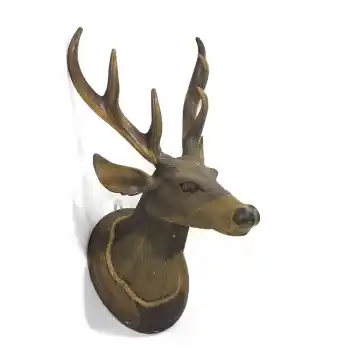 Duvara Asmalı Maun Ağacı El Oyması Geyik Büstü 4Ratnı-14