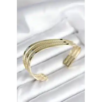 Eğik Şerit Model Gold Renk Pirinç Kadın Bileklik