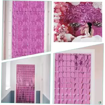 Ekstra Metalize Rose Gold Renk Disko Dikdörtgen Kesim Kapı Perdesi Dekorasyon 1x2 Metre (5069)