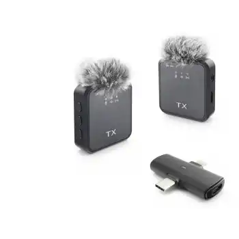 F15-2 Type-C + Lightning Kablosuz 2’Li Yaka Mikrofon Seti - Siyah