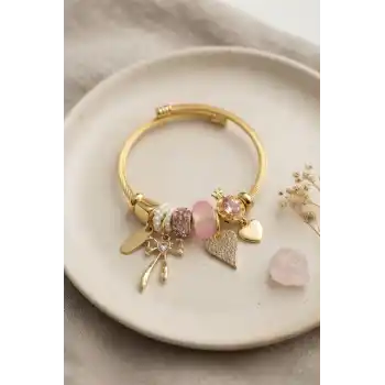 Fiyonk ve Kalp Pembe Charmlı Bileklik