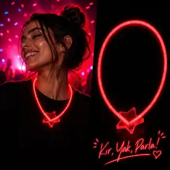 Fosforlu Yıldız Parti Kolyesi – Neon Işıklı Kolye Kırmızı Renk