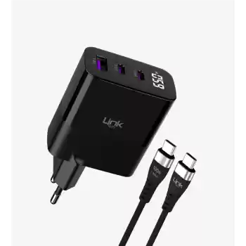 G853 Premium Tip-C Kablolu 3lü Çıkış 65W Süper SI GaN Şarj Adaptörü