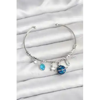 Gezegen Charmlı Gümüş Renk Pirinç Kadın Bileklik