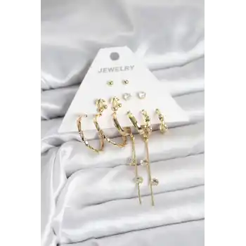 Gold Renk 6 Çift Pirinç Kadın Küpe Seti