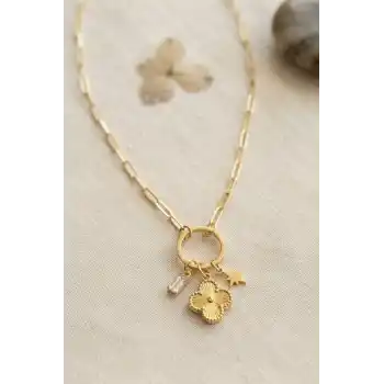 Gold Renk Ataç Zincir Yonca Model Kadın Kolye