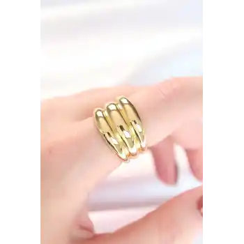 Gold Renk Ayarlanabilir Çizgili Bombe Yüzük