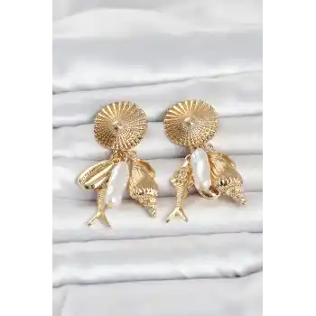 Gold Renk Deniz Temalı Vintage Kadın Küpe