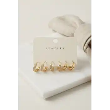 Gold Renk Halka Model 6lı Küpe Seti
