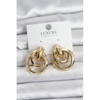 Gold Renk Halka Model Pirinç Kadın Küpe