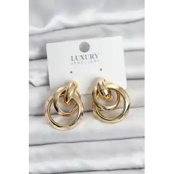 Gold Renk Halka Model Pirinç Kadın Küpe