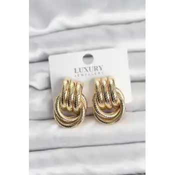 Gold Renk Halka Modelli Pirinç Kadın Küpe