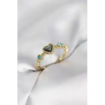 Gold Renk Hematit Taşlı Kadın Yüzük