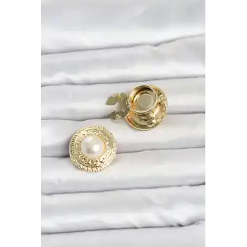 Gold Renk İncili Model Düğme veya Manşet Broşu
