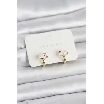 Gold Renk Kedi Model Mineli Çocuk Küpe
