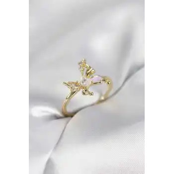 Gold Renk Kelebek Model Zirkon Taşlı Kadın Yüzük