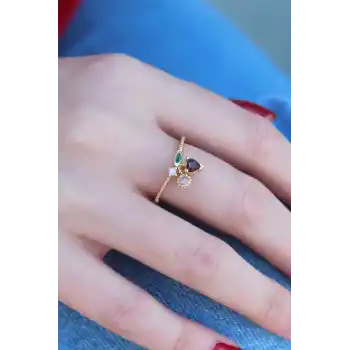 Gold Renk Kiraz Model Zirkon Taşlı Kadın Yüzük