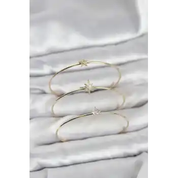 Gold Renk Kutup Yıldızı Model Zirkon Taşlı 3lü Kadın Bileklik Kombini