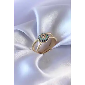 Gold Renk Nazar Boncuk Model Kadın Yüzük