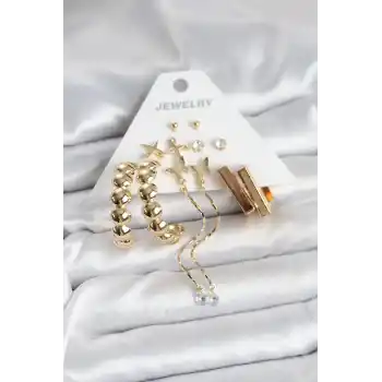 Gold Renk Pirinç 6 Çift Kadın Küpe Seti