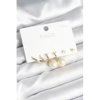 Gold Renk Pirinç 925 Ayar Gümüş Çivili Kadın Küpe Seti