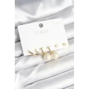 Gold Renk Pirinç 925 Ayar Gümüş Çivili Kadın Küpe Seti