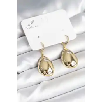 Gold Renk Pirinç Damla Model Kadın Küpe