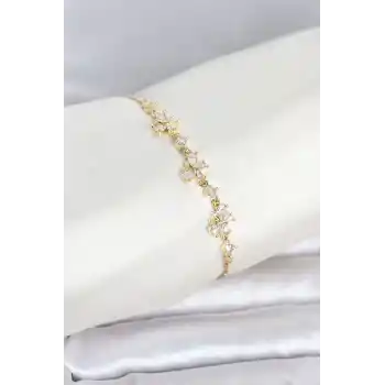 Gold Renk Pirinç Kelebek Model Asansörlü Model Kadın Bileklik