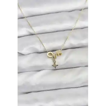 Gold Renk Pirinç Minimal Charmlı Kadın Kolye