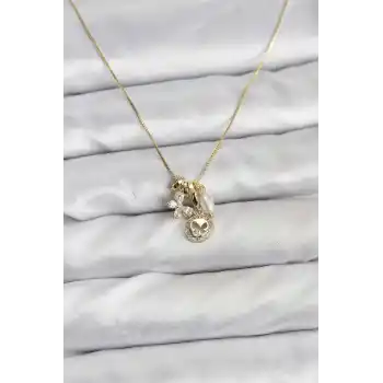 Gold Renk Pirinç Minimal Kelebek Charmlı Kadın Kolye