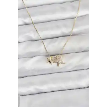 Gold Renk Pirinç Minimal Yıldız Model Kadın Kolye