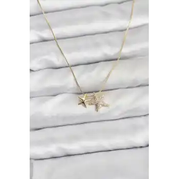Gold Renk Pirinç Minimal Yıldız Model Kadın Kolye