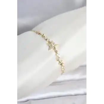 Gold Renk Pirinç Yıldız Model Asansörlü Kadın Bileklik