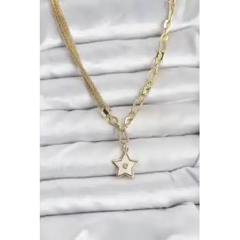 Gold Renk Pirinç Yıldız Model Kadın Kolye