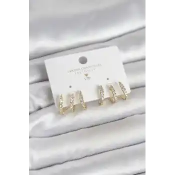 Gold Renk Pirinç Zirkon Taşlı Kadın Küpe