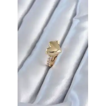 Gold Renk Pirinç Zirkon Taşlı Kalp Model Kadın Yüzük