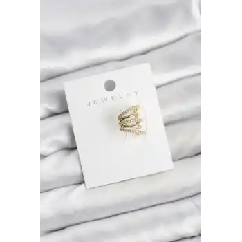 Gold Renk Pirinç Zirkon Taşlı Kıkırdak Earcuff Küpe