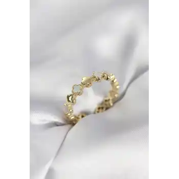 Gold Renk Sedefli Yonca Model Kadın Yüzük
