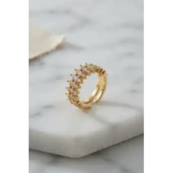 Gold Renk Sıralı Zirkon Taşlı Kadın Yüzük