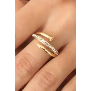 Gold Renk Taşlı Çivi Ayarlanabilir Kadın Yüzük